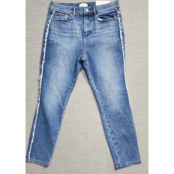 LOFT Denim - Loft Outlet High Rise Skinny Petite Jeans Blue Fringed Side Stripe 6P NEW